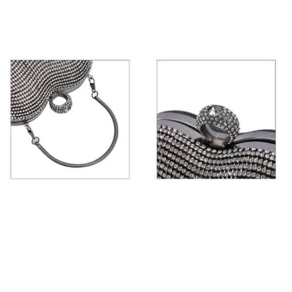 Heart Shape Austrian Crystal Clutch With Removable Shoulder Strap(Blk or silver) - Picture 6 of 16